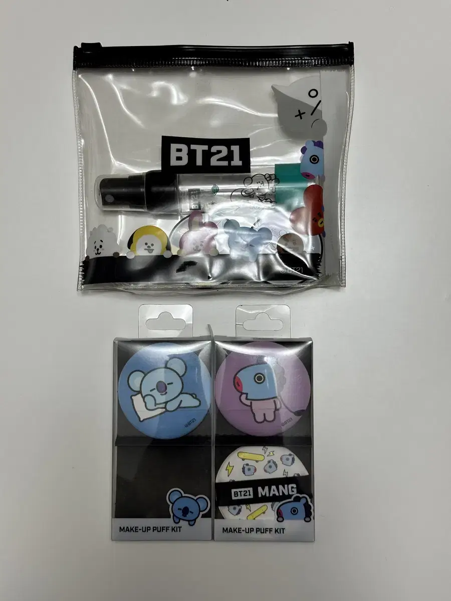 BT21 방탄 화장품 공병세트, 에어쿠션 퍼프 일괄